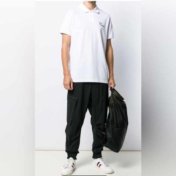 Moncler White Short Sleeve Polo with black logo size medium brand new
